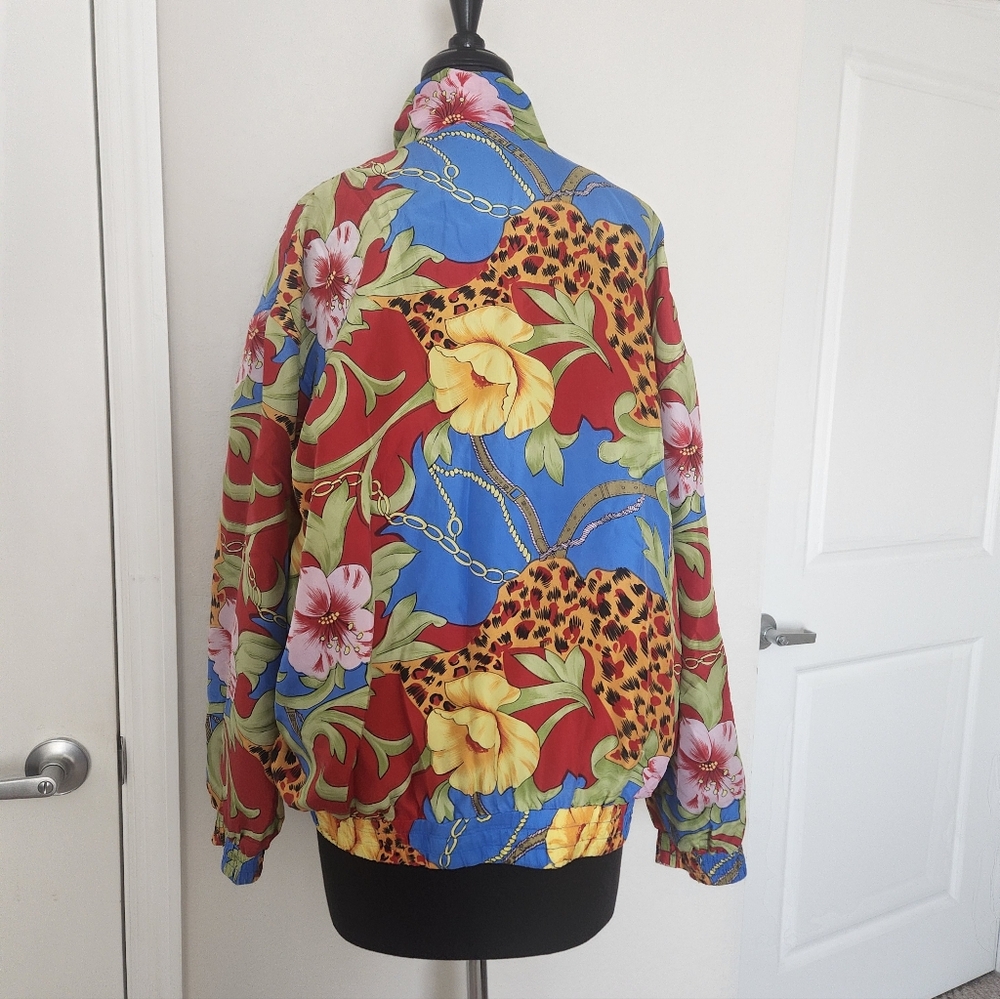 Colorful Women's Bomber Jacket with Floral and Animal Print Vintage